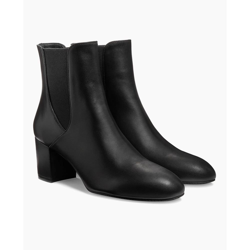 Stuart Weitzman Yuliana 60MM Black Lambskin Chelsea Booties Size 10 Round Toe